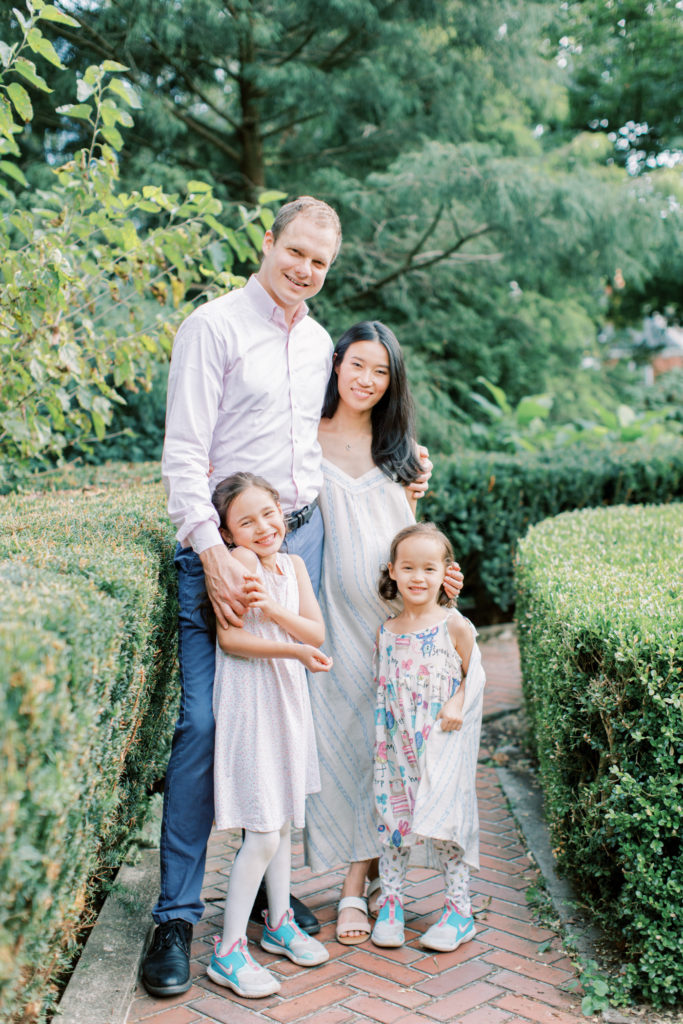 Family portrait on a garden path happiness goals Pittsburgh Family Photographer Anna Laero